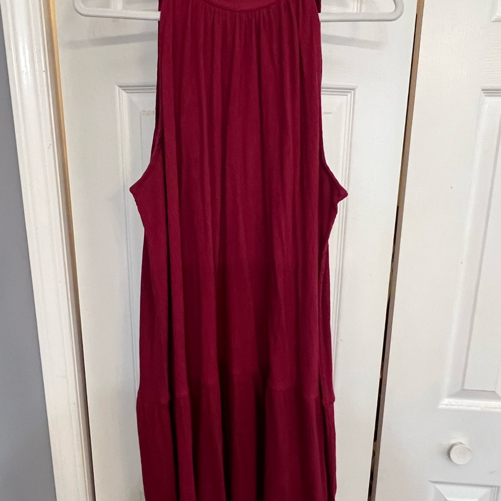 LOFT Sleeveless Midi Dress in Deep Red